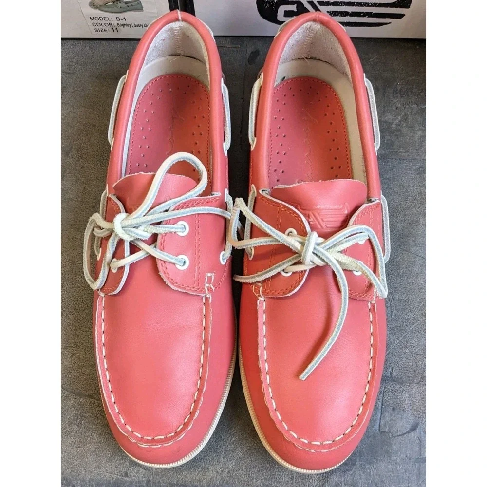 Canoos Golf Shoes Women's 9.5 Coral Pink & White Leather Boat Loafers Cleats